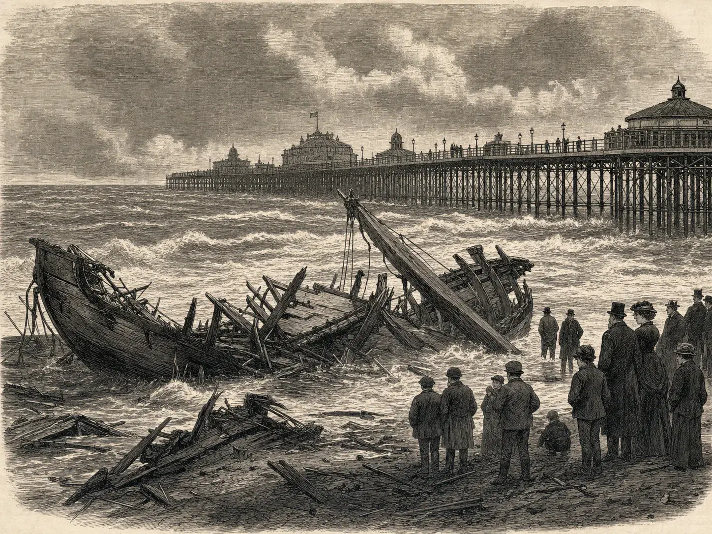 The wreck of HMS Foudroyant on Blackpool beach near North Pier